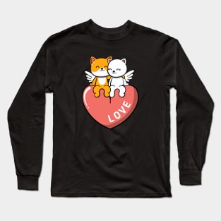 Winged Cat Love Valentines Light Long Sleeve T-Shirt